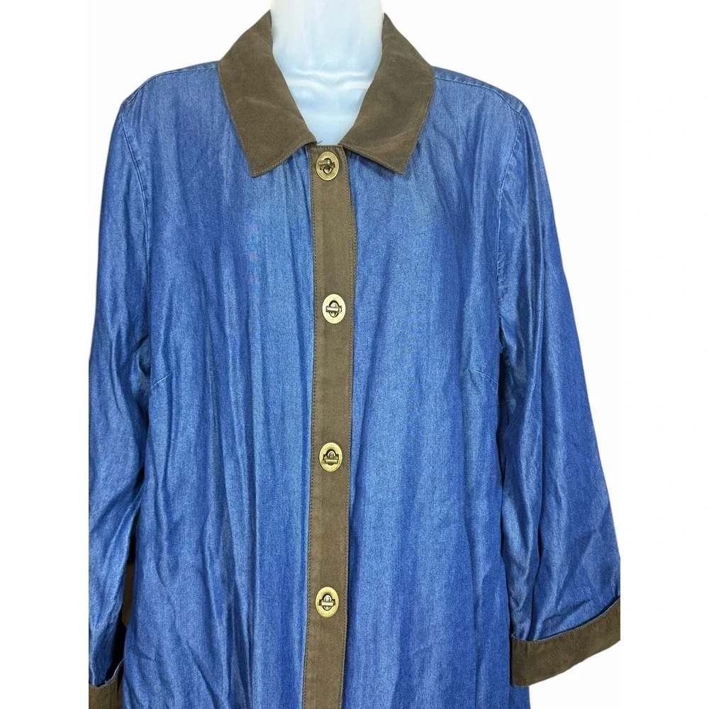 Soft Surroundings 1X Urbina Chambray‎ Midi Dress Turn-Lock Accents Faux Suede